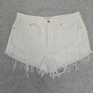 Free People We the Free Sz 30 White Denim Frayed Hem Distressed Festival Shorts